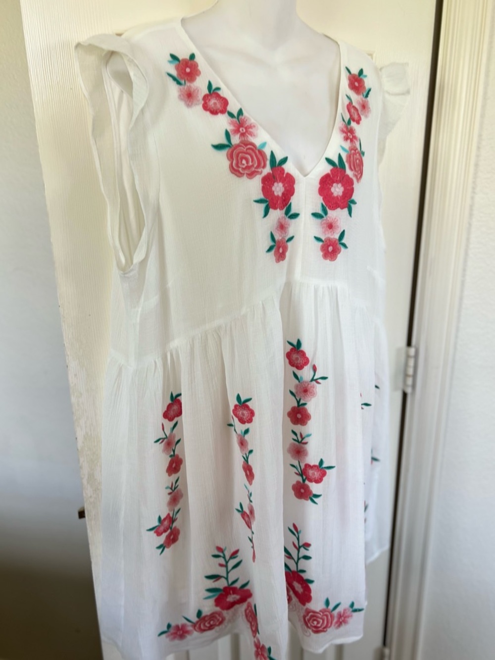 NWOT Savanna Jane Babydoll Dress with Pink Floral Embroidery - Picture 4 of 9